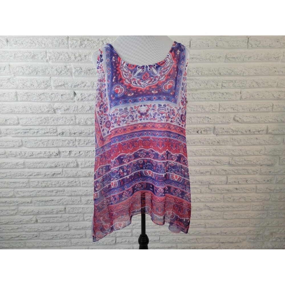 Live Let Live Womens Top 1X Plus Sleeveless Asymmetric Blue FLO191XE‎